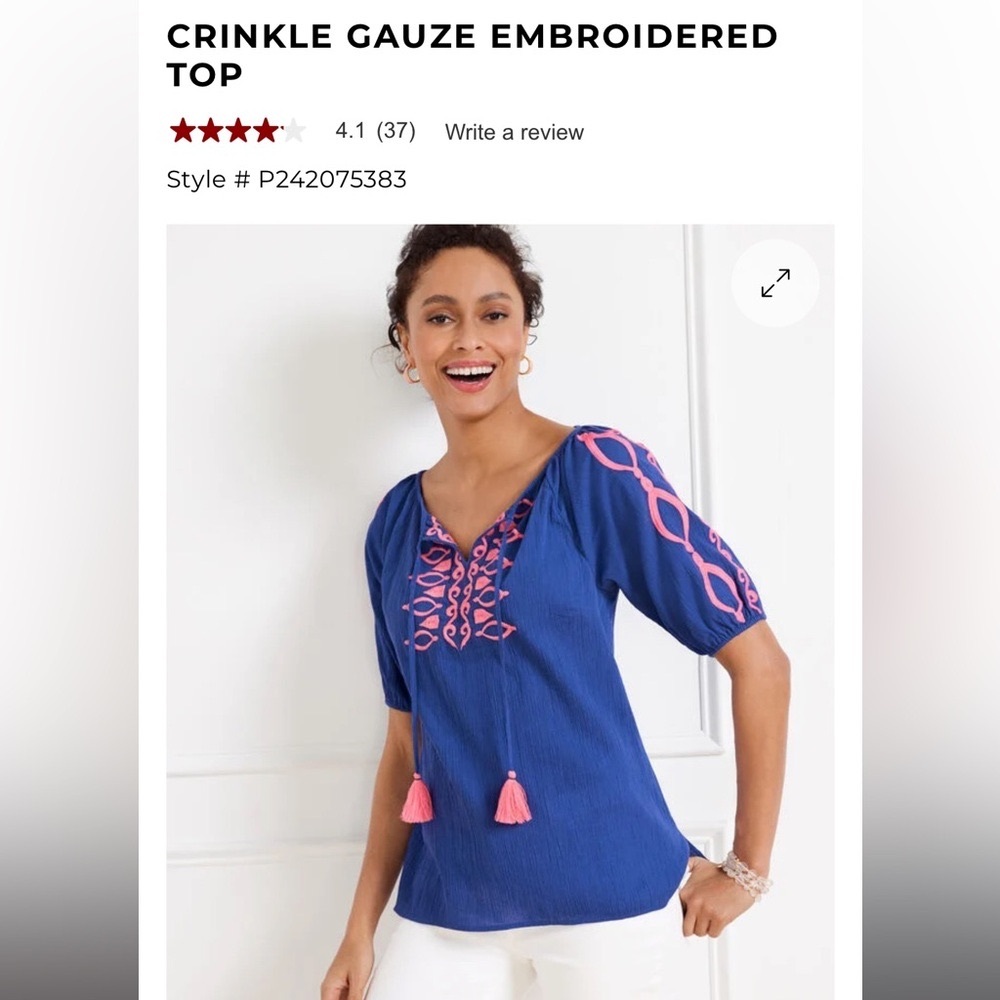 Talbots Crinkle Gauze Embroidered Top